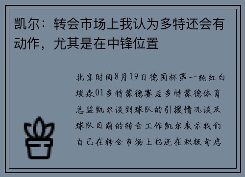 凯尔：转会市场上我认为多特还会有动作，尤其是在中锋位置